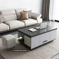 Table basse moderne multifonctionnelle relevable et pliable avec tiroir de rangement et tabourets pour salon