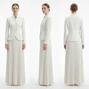 <span class=keywords><strong>Ensemble</strong></span> tailleur <span class=keywords><strong>jupe</strong></span> femme Jinyuan blanc ivoire, col rond, blazer peplum, boutons nacrés, <span class=keywords><strong>jupe</strong></span> <span class=keywords><strong>longue</strong></span> plissée, luxe, 2 pièces, personnalisable OEM/ODM - Product Image 3