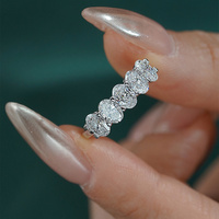 Bague d'éternité Five Princess en diamants de laboratoire, platine PT950, taille ovale « œuf de pigeon », certifiée IGI, alliance pour femme