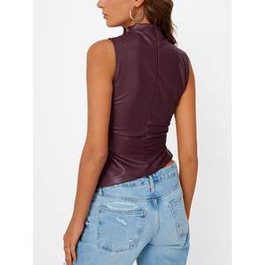 2025 Custom Asymmetrical Mock Neck <b>Corset</b> Club Outfit Women's Sexy <b>Leather</b> Tank Tops Short Fall Outfits Queen Size Going Tops - Product Image 2