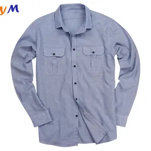 Extremely Soft Long Sleeve Buttons Up Low Moq Custom Brand Brushed Cotton Men Flannel Blue Shirts