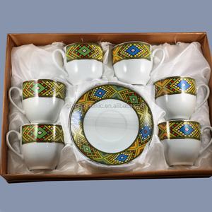 Prix d'usine 12 pièces Ensemble de tasses à café éthiopiennes en porcelaine fine <span class=keywords><strong>Saba</strong></span>, tasse et soucoupe éthiopiennes - Product Image 2