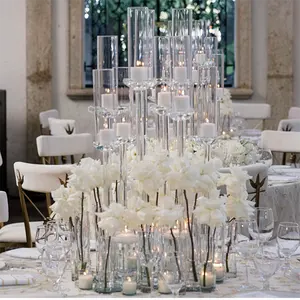 Portacandele votivo con pilastro di cristallo Bling all'ingrosso per la decorazione della tavola di nozze