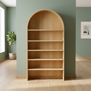 Modern Curved Teak <b>Wood</b> Bookshelf Open Storage Display Rack for Stylish Home Interior Furniture - Product Image 3