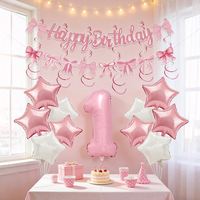 Kit de décoration d'anniversaire nœud rose, guirlande étoiles en papier, décoration murale pour chambre d'enfant, toile de fond suspendue DIY, écologique