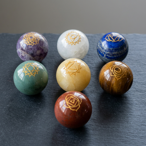 Engraved Chakra Symbol <b>Crystal</b> <b>Ball</b> Set Polished Gemstone <b>Balls</b> for Reiki Home Decoration Circle Shape - Product Image 3