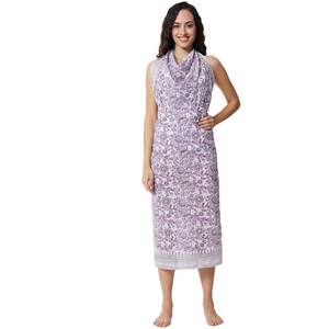 Sarong en coton imprimé à la main, motif lavande lilas, pour femme, léger, idéal comme paréo de bikini, vêtement d'été - Product Image 1