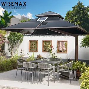 WISEMAX Furnitur Nordic Bingkai Baja Galvanis Payung Luar Ruangan PC Louver Matahari Kolam Renang Hotel Taman Energi Surya LED Parasol