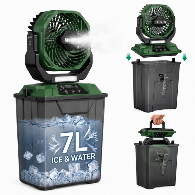 Multi Function Outdoor Misting Fan 7L Large Water Tank Hanging Camping Fan Rechargeable Ultrasonic Spray Fan for Workshop  Use