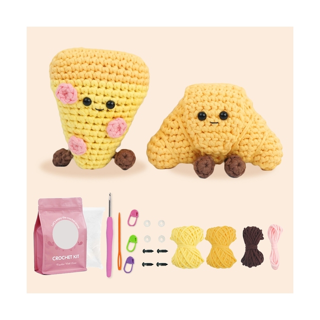Umy Handmade DIY Crochet Kit for Beginners-Croissant Play Food Baked Goods Toys Patisserie Design Uncinetto Technique Yarn