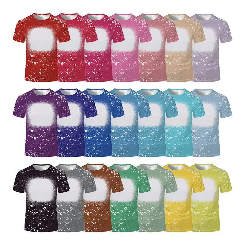 Sublimasi Kosong Lengan Pendek Ukuran US Kemeja Polos Macan Tutul 100% Poliester Kebesaran Diputihkan Tye Dye Tshirt