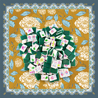 Jeu de Mahjong Américain Thème Golf Vert Laurier, Tuiles de Mahjong Imprimées Chrysanthème Moutarde, Tapis de Mahjong Portable, Ensemble de Jeu de Poker pour Soirée