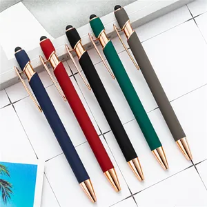 Promotional High Quality Click Stylus Half Metal Ball point Pen Soft Touch Aluminum Metal Ball Point Pen