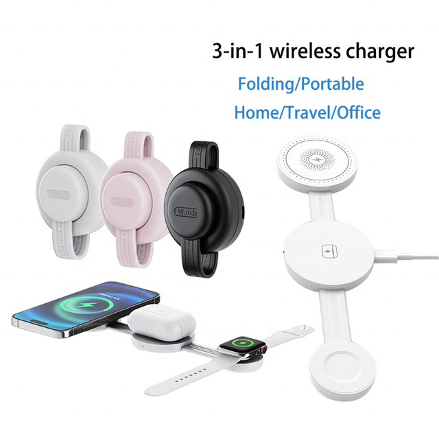 New Durable 15W Fast Magnetic Foldable 3-in-1 Wireless Charger for Mobile Phone Travel Home & Office
