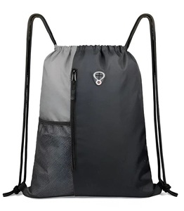 Zipper Front Pocket <b>Nylon</b> Drawstring <b>Backpack</b> With Side Mesh Pocket Sport Sack Bag Custom Logo OEM ODM for Sports & Promotion - Product Image 2