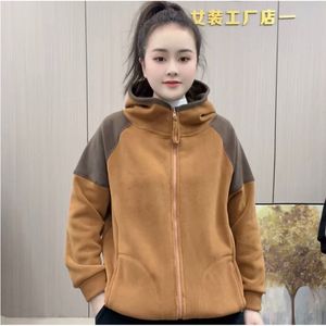 Women's Color-Blocked Hooded Fleece Jacket With Pockets Warm Autumn Winter Sweatshirt Long Sleeve Casual Outwear - Product Image 4