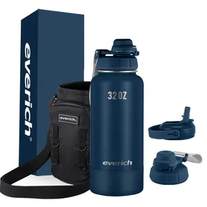 Botella de agua de acero inoxidable de boca ancha de doble pared con nuevo diseño de 32oz con cantimplora deportiva de paja ideal para senderismo y ciclismo