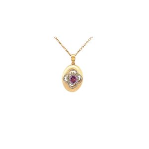 Pendentif en or jaune 18 carats avec saphir rose rond, bijoux de mariage de luxe d'Inde, design classique et sophistiqué - Product Image 1