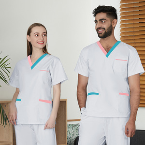 Ensembles de blouses médicales unisexes à col en V, manches courtes, anti-transpiration, avec pantalons et hauts multi-poches, pour le personnel médical et les salons de beauté - Product Image 2