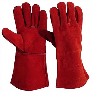 Heavy Duty Red Split Cowhide Leather Welding <b>Gloves</b> Cotton Fleece Lining <b>Long</b> Cuff Safety Work <b>Gloves</b> with Customized Logo - Product Image 1