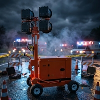 Tour d'éclairage manuelle portable de 7 m avec générateur et 4 projecteurs LED de 300 W