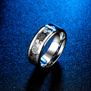 yunnique style stainless steel gear <b>ring</b> with carbon fiber inlay, <b>titanium</b> steel bold men's <b>ring</b>, factory direct sa - Product Image 3