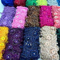 Dentelle de Mariée Broderie Fleur 3D de Haute Qualité avec Strass, Garniture en Dentelle Perlée Multicolore et Paillettes pour Robe
