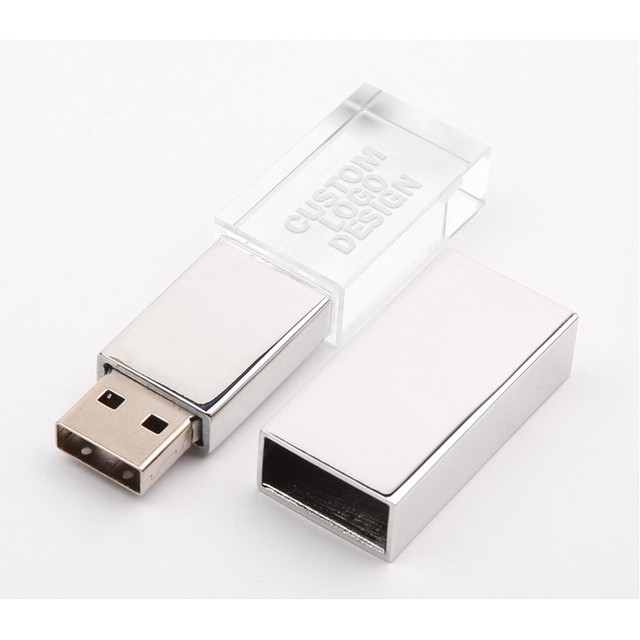USB 3.0 Flash Drive with Crystal LED Light Metal Material for Promotions