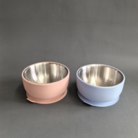 BPA-freies Edelstahl-Fütter-Set für Babys und Kleinkinder, Trinklernbecher mit Rutschfestem Griff, Auslaufsicherer Saugnapf-Silikon-Teller und Schüssel-Set