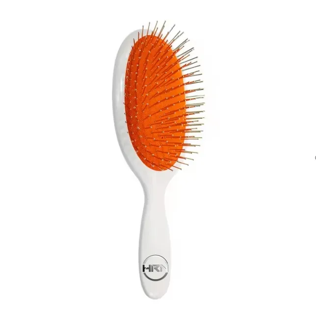 Escova de estilo de cabelo com alça de plástico e cerdas de metal para uso em perucas, com logotipo personalizado grande e cores populares, desembaraçador de cabelo, 2024