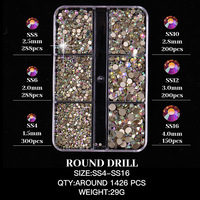 AB Nail Accessoires Argent Fond Plat Diamants 6 Grille Boîte Verre Coloré Strass Étincelant Explosif Nail Bijoux Cristal