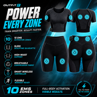 Ensemble complet de stimulation micro-courante EMS, réglable via application, avec haut conducteur multi-zones et short taille haute respirant, 2 pièces