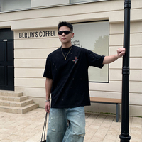 Kaos Lengan Pendek Bermotif Berkualitas Tinggi, Model Longgar Gaya Amerika, Bahan Katun Murni, Kasual