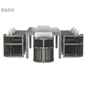 Sang Trọng Ngoài Trời Vườn Đặt Đồ Nội Thất Khách Sạn Mây Đồ Nội Thất Bàn Và Ghế Đặt Dây Nhôm Khung Vườn Ăn Bộ - Product Image 2