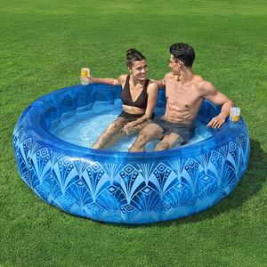 Piscina Inflable Redonda <span class=keywords><strong>de</strong></span> PVC Grueso con Portavasos, Color Azul Bohemio, <span class=keywords><strong>Piscinas</strong></span> Inflables Familiares para Niños y Adultos, Jardín Exterior - Product Image 3