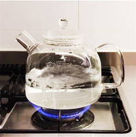 Bouilloire en verre borosilicate de 1800 ml (61 oz) pour cuisinière à gaz, avec sifflet, résistante à la chaleur, grande capacité, transparente
