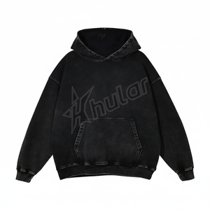 Sweat à capuche en coton épais pour hommes, imprimé délavé à l'acide, style vintage, techniques de broderie de perles, hiver teint en couleur unie - Product Image 1