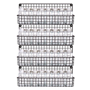 Wall Mounted Spice <b>Rack</b> Black Iron 4 Tier <b>Kitchen</b> <b>Storage</b> For Condiments And Spices - Product Image 1