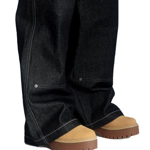 Nouveau Jean en Denim Brut de Haute Qualité pour Homme, Coupe Baggy, Double Poche, Double Rivets aux Genoux, Style Streetwear Rétro Jogger Stacked - Product Image 4
