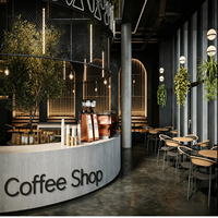 Meubles et présentoirs pour magasin de thé au lait vibrant, éclairage LED en bois, comptoir de réception pour café