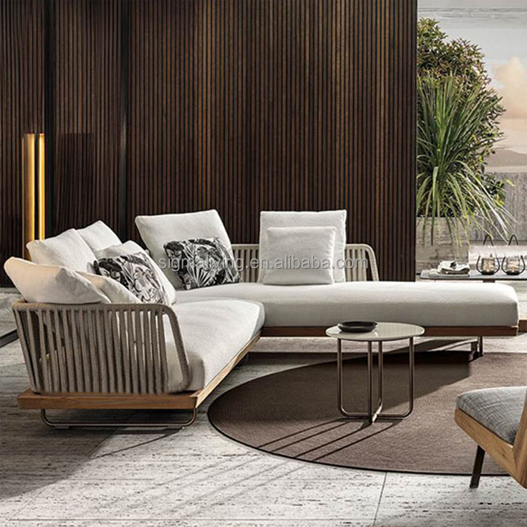 Nordic Hotel outdoor garden furniture courtyard rope furniture woven rope L shape sofas sectionals