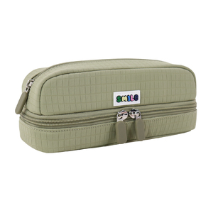 Estuche para lápices verde oliva con doble cremallera y textura de rejilla, bolsa de almacenamiento de papelería tamaño A5 - Product Image 2