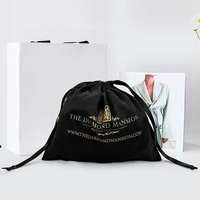 Sac à cordon en satin noir brillant, personnalisé avec logo imprimé, en soie réutilisable, pour cadeaux, mariages, fêtes, rangement et protection contre la poussière