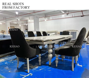 Cao cấp phòng ăn đồ nội thất chạm khắc chân gỗ cổ bàn ăn đặt 10 chỗ ngồi nhà hàng nhân tạo bằng đá cẩm thạch bàn ăn - Product Image 6