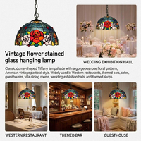 Rose LED en gros pour suspension en vitrail, lampe suspendue artisanale en forme de dôme floral, décoration pour restaurant, bar, hôtel