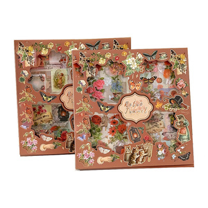 Bộ 100 miếng dán tự dính hình hoa cổ điển đề can cho thú cưng trong suốt không thấm nước Bộ văn phòng phẩm tự làm sổ lưu niệm hoàn thiện bán mờ - Product Image 1