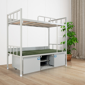 Lit superposé double en métal et acier avec armoire, design moderne pour chambre d'hôtel, d'école ou pour adultes - Product Image 2
