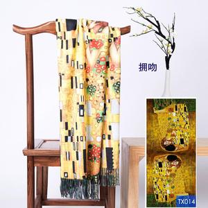 Ladies Digital Printed Oil Painting Winter Scarf Large Size <strong>Wool</strong> Feeling Scarf Warm <strong>Shawl</strong> - Product Image 3