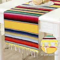 OurWarm Décoration de fête mexicaine 35x213cm Nappe de table Serape mexicaine tissée en coton rayé arc-en-ciel