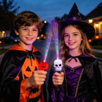 Baguettes lumineuses LED Citrouille et Crâne, 6 modes clignotants, piles incluses, pour fêtes d'Halloween, articles de fête en gros, fournitures pour la nuit de la Toussaint